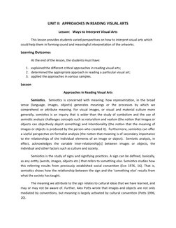 Reading Visual Arts Module Approaches to Reading Visual Arts | PDF | Semiotics | Paintings