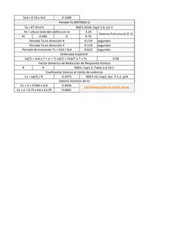 Svd = 0.16 x Scd
0.1584
Periodo Ta (METODO 1)
Ta = KT (hn)^x
NSE3-2018, Cap2.1.6, p2-3
hn = altura total del edificio en m
3.