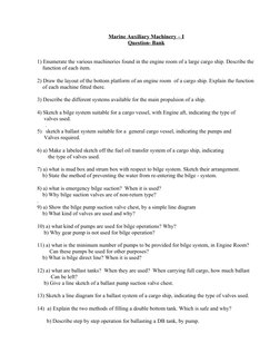 Marine Auxiliary Machinery – I
Question- Bank
1) Enumerate the various machineries found in the engine room of a large cargo