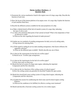 Marine Auxiliary Machinery – I
Question- Bank
1) Enumerate the various machineries found in the engine room of a large cargo