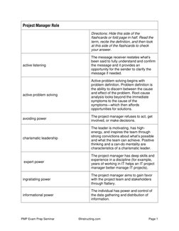 PMP Exam Prep Seminar 
©Instructing.com 
Page 1 
Project Manager Role 
 
Directions: Hide this side of the 
flashcards or fol