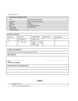 Document Control
DOCUMENT INFORMATION
Title
Key Data Structure-MM
Key words
KDS – Material Management
Author
Aasif
File Name
