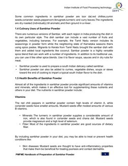 PMFME Handbook of Preparation of Sambhar Powder                                                          
 
Indian Institu