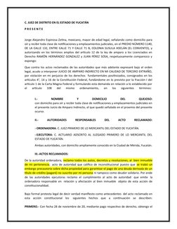 C. JUEZ DE DISTRITO EN EL ESTADO DE YUCATÁN
P R E S E N T E
Jorge Alejandro Espinosa Zetina, mexicano, mayor de edad legal, s