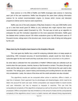 APPLIED DATA SCIENCE
Data science is in the DNA of Netflix and Netflix leverages data science in improving
each part of the