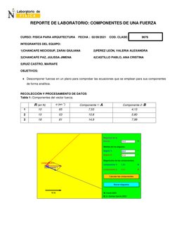1.  
 
REPORTE DE LABORATORIO: COMPONENTES DE UNA FUERZA 
 
CURSO: FISICA PARA ARQUITECTURA    FECHA :  02/09/2021    COD. CL