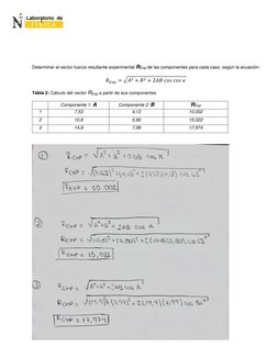 1.  
 
 
 
 
Determinar el vector fuerza resultante experimental RExp de las componentes para cada caso, según la ecuación: