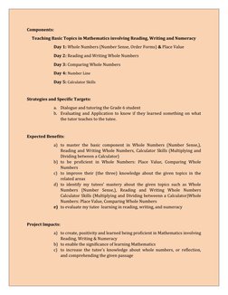 Components:              
     Teaching Basic Topics in Mathematics involving Reading, Writing and Numeracy
Day 1: Whole Numb