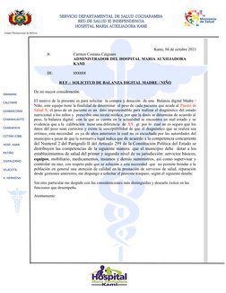 Estado Plurinacional de Bolivia
SERVICIO DEPARTAMENTAL DE SALUD COCHABAMBA
RED DE SALUD XI INDEPENDENCIA
HOSPITAL MARIA AUXIL