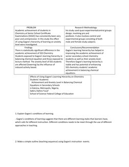 PROBLEM
Academic achievement of students in
Chemistry at Senior School Certificate 
Examinations (SSSCE