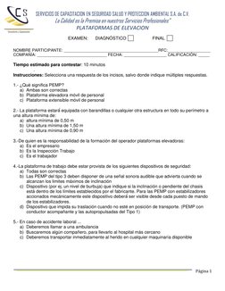 SERVICIOS DE CAPACITACION EN SEGURIDAD SALUD Y PROTECCION AMBIENTAL S.A. de C.V. 
La Calidad es la Premisa en nuestros Servic