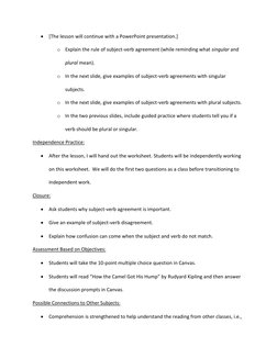 • [The lesson will continue with a PowerPoint presentation.]  
o Explain the rule of subject-verb agreement (while reminding