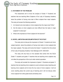 Page | 10
C. STATEMENT OF THE PROBLEM
The researchers aim to know the analysis of Grade 11 Students and
teachers that are tea