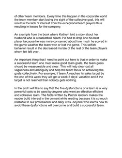 of other team members. Every time this happen in the corporate world
the team member start losing the sight of the collective