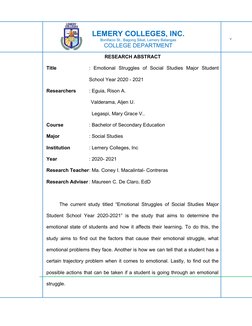 LEMERY COLLEGES, INC.
Bonifacio St., Bagong Sikat, Lemery Batangas
COLLEGE DEPARTMENT
RESEARCH ABSTRACT
Title 
:  Emotional