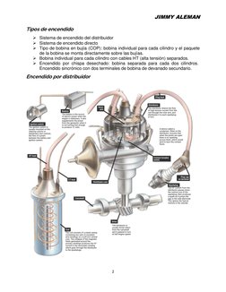 JIMMY ALEMAN 
2 
 
Tipos de encendido 
➢ Sistema de encendido del distribuidor 
➢ Sistema de encendido directo 
➢ Tipo de bob