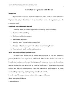 LIMITATIONS OF ORGANIZATIONAL BEHAVIOR
 1
                       
Limitations of organizational Behavior
Introduction 
Organ
