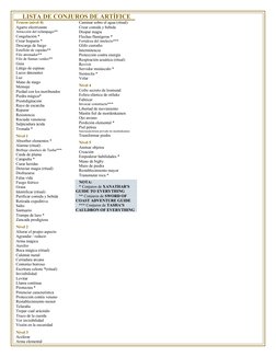 LISTA DE CONJUROS DE ARTÍFICE 
Trucos (nivel 0) 
Agarre electrizante 
Atracción del relámpago** 
Congelación * 
Crear hoguera
