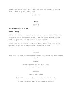 forgetting about them? It's just too much to handle. I think, 
this is the only way, isn't it?
(BLACKOUT)
ACT I
SCENE 2
INT.G
