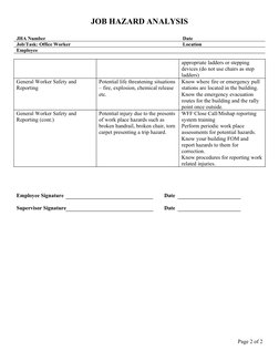 JOB HAZARD ANALYSIS
JHA Number
Date
Job/Task: Office Worker
Location
Employee
appropriate ladders or stepping 
devices (do no