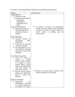 Body Temperature Assessment Procedures | PDF | Thermometer | Rectum