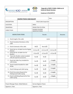 PAGA Cable Inspection Checklist | PDF | Wire | Electrical Wiring