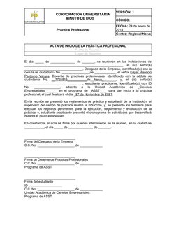 Acta de Inicio de Práctica Profesional | PDF