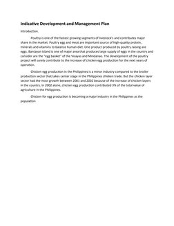 Indicative Development and Management Plan
Introduction.
Poultry is one of the fastest growing segments of livestock’s and co