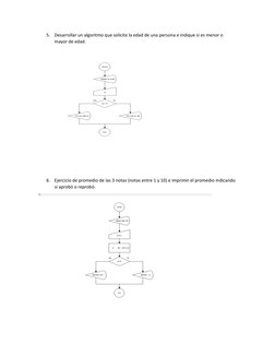 5.
Desarrollar un algoritmo que solicite la edad de una persona e indique si es menor o 
mayor de edad.
6.
Ejercicio de prome