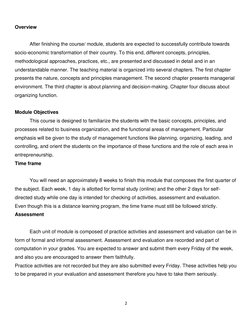 2 
 
 
Overview 
 
After finishing the course/ module, students are expected to successfully contribute towards 
socio-econom