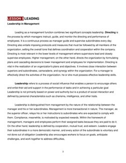 3 
 
 
 
LESSON 5 LEADING 
Leadership in Management 
 
Leading as a management function combines two significant concepts lea
