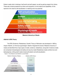 6 
 
Esteem needs refer to feelings of self-worth and self-respect, as well as gaining respect from others. 
These also inclu