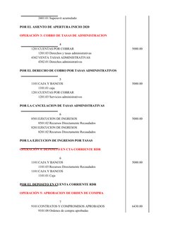 3401.01 Superavit acumulado
POR EL ASIENTO DE APERTURA INICIO 2020
OPERACIÓN 3: COBRO DE TASAS DE ADMINISTRACION
4
1201 CUENT