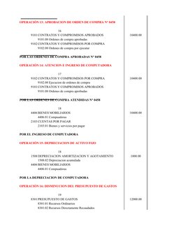OPERACIÓN 13: APROBACION DE ORDEN DE COMPRA N° 0458
16
9101 CONTRATOS Y COMPROMISOS APROBADOS 
10400.00
9101.08 Ordenes de co