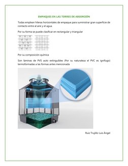 EMPAQUES EN LAS TORRES DE ABSORCIÓN 
Todas emplean hileras horizontales de empaque para suministrar gran superficie