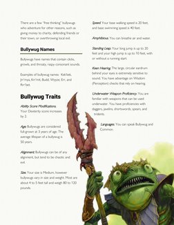 There are a few “free thinking” bullywugs 
who adventure for other reasons, such as 
giving money to charity, defending frien