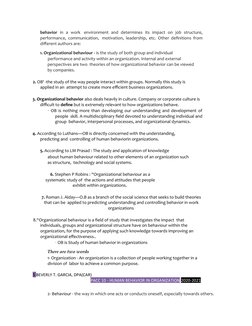 behavior  in  a  work   environment  and  determines  its  impact  on  job  structure,
performance, communication,   motivati