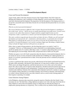 Lorainne Ashley C. Santos – 12 STEM
Personal Development (Report)
Career and Personal Development
August Turak, author of the