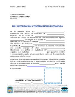 Puerto Gaitán – Meta                                     09 de noviembre de 2021 
 
 
 
Apreciados señores: 
EMPRESA O ENTIDA