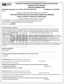 La validez de este documento podrá verificarse en la página www.snrbotondepago.gov.co/certificado/
Certificado generado con e