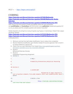 MCQ’s - https://imgur.com/a/vpfvj31 (https://imgur.com/a/vpfvj31)
CODING
https://leetcode.com/discuss/interview-question/4274