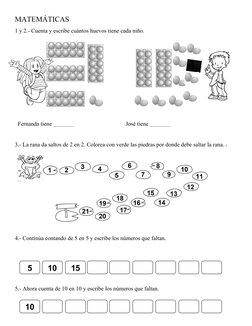 MATEMÁTICAS
1 y 2.- Cuenta y escribe cuántos huevos tiene cada niño. 
  Fernanda tiene __________