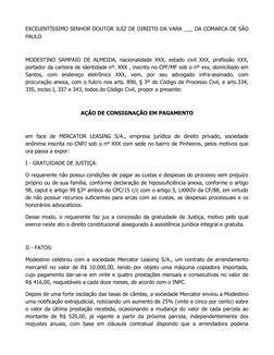 EXCELENTÍSSIMO SENHOR DOUTOR JUÍZ DE DIREITO DA VARA ___ DA COMARCA DE SÃO
PAULO
MODESTINO SAMPAIO DE ALMEIDA, nacionalidade