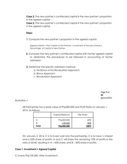Case 2. The new partner’s contributed capital > the new partner’s proportion
in the agreed capital.
Case 2. The new partner’s
