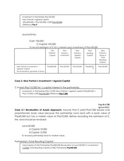 Investment in Partnership Php100,000
New Partner’s agreed capital
(Php300,000 + Php100,000) x 25% Php100,000
Difference Php 0