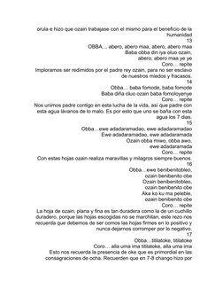 orula e hizo que ozain trabajase con el mismo para el beneficio de la
humanidad
13
OBBA… abero, abero maa, abero, abero maa
B