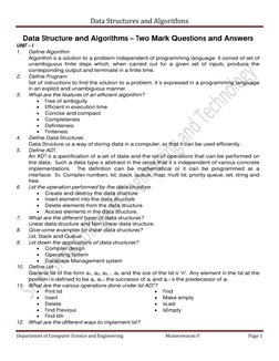 Data Structures and Algorithms 
 
Department of Computer Science and Engineering                                      Muneesw