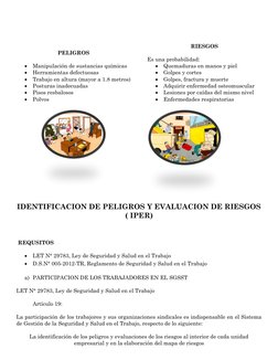 PELIGROS 
 
 Manipulación de sustancias químicas  
 Herramientas defectuosas 
 Trabajo en altura (mayor a 1.8 me