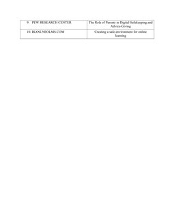 9. PEW RESEARCH CENTER
The Role of Parents in Digital Safekeeping and
Advice-Giving
10. BLOG.NEOLMS.COM
Creating a safe envir
