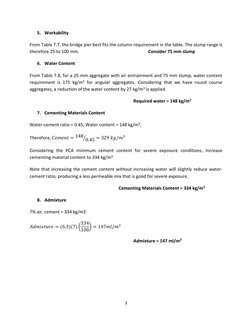 3 
 
5. Workability 
From Table 7.7, the bridge pier best fits the column requirement in the table. The slump range is 
the